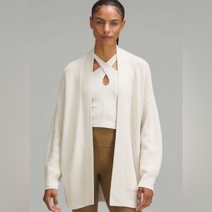 * Lululemon Bone Long Ribbed Wrap Sweater Open-Front Cardigan Wool Blend *